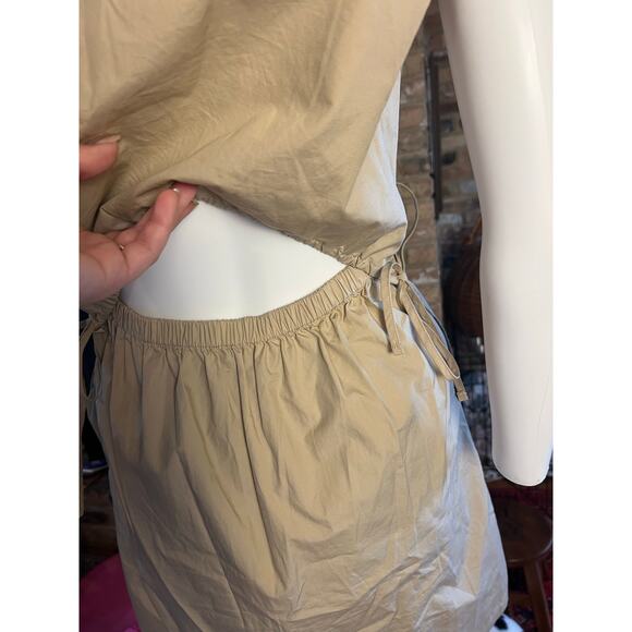 Gap Khaki Tan Cotton Poplin Sleeveless Cutout Back Collared Shirt Dress XS - Picture 5 of 6